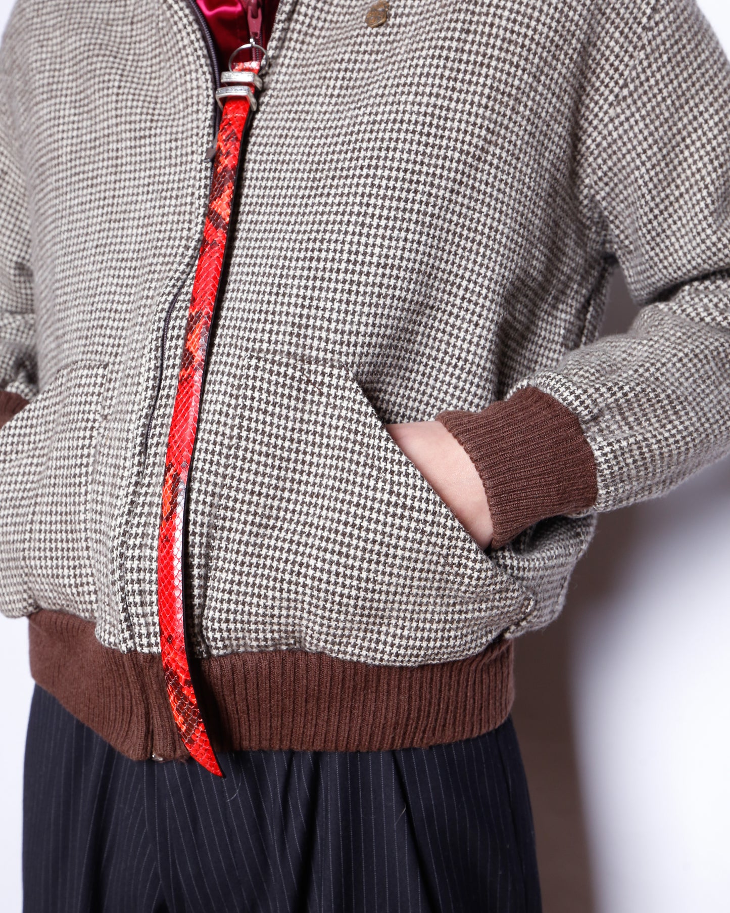 vintage herringbone wool jacket with copper badge