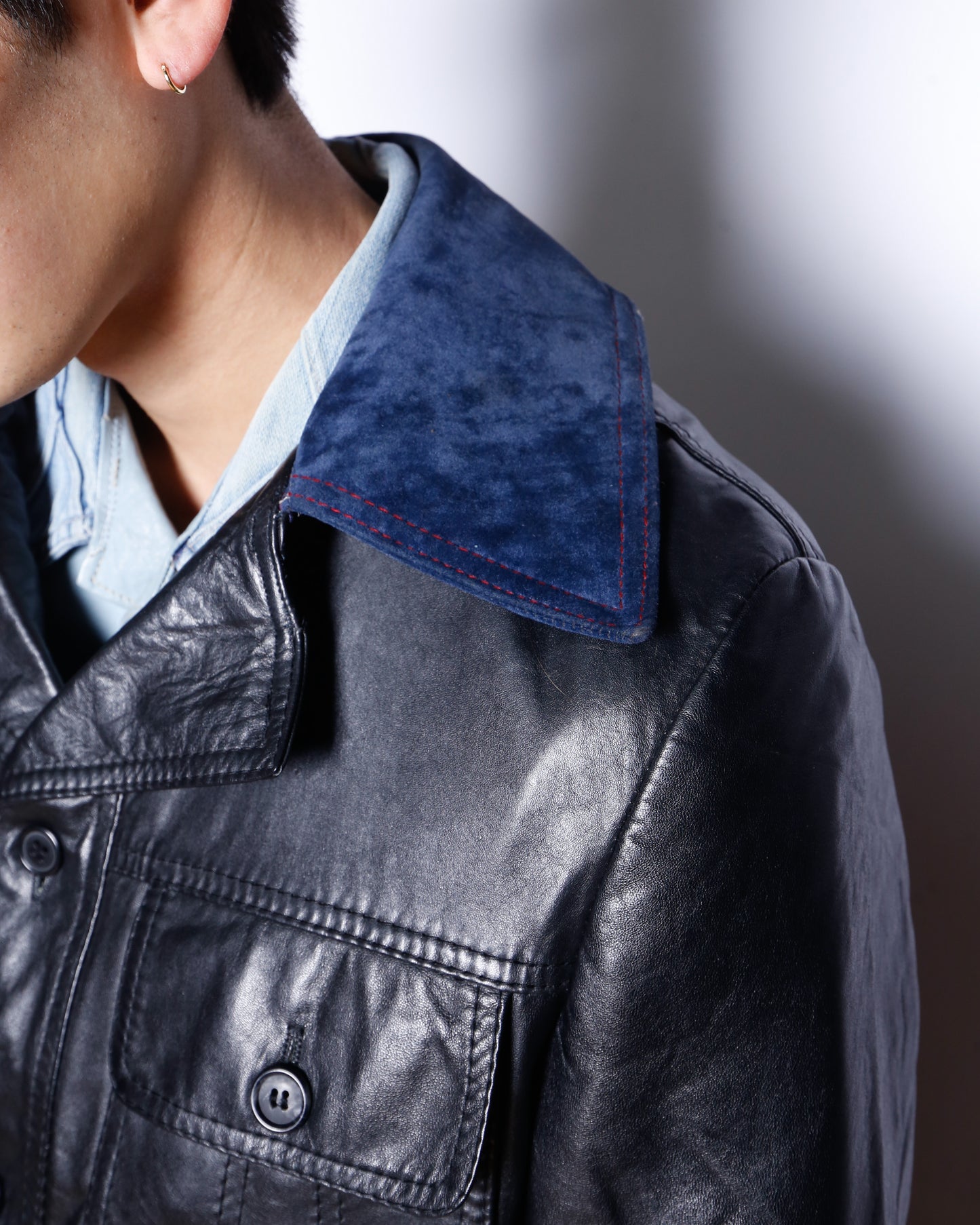 vintage suede collar leather trucker jacket