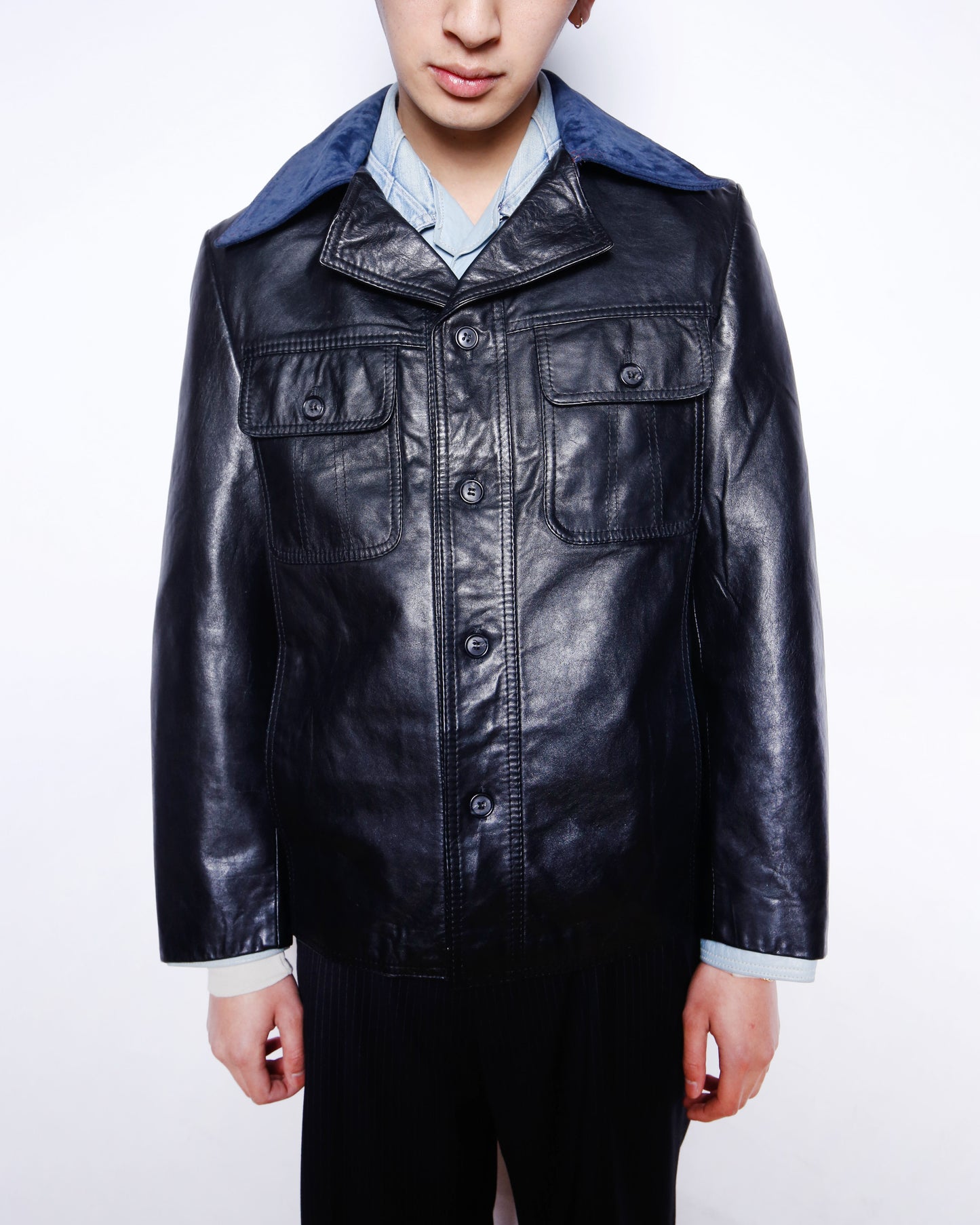 vintage suede collar leather trucker jacket