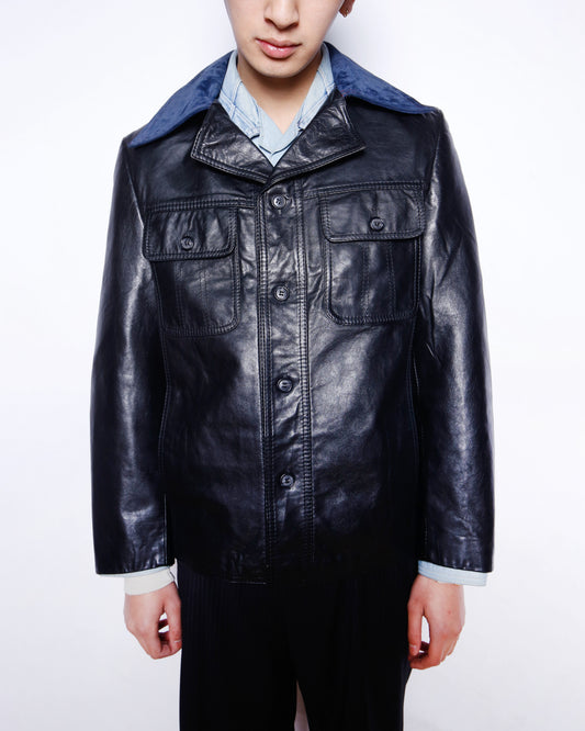 vintage suede collar leather trucker jacket