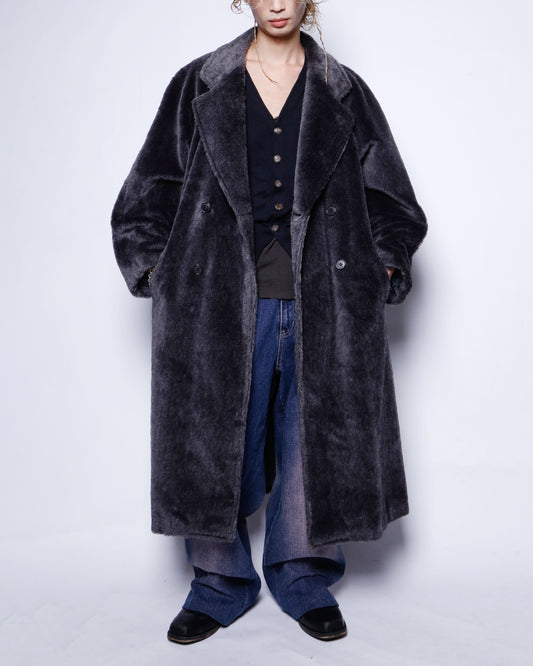 vintage euro faux fur double breasted chesterfield coat