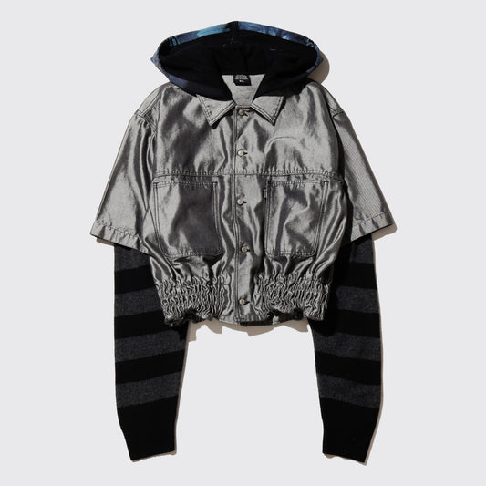 *one-off hybrid metalic trucker jacket