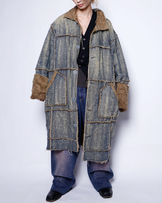 vintage 00's patchwork boa denim coat