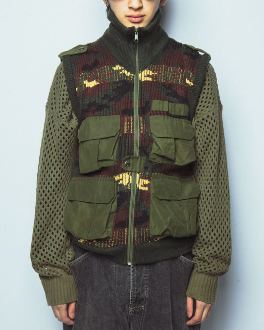 vintage camo knit utility vest
