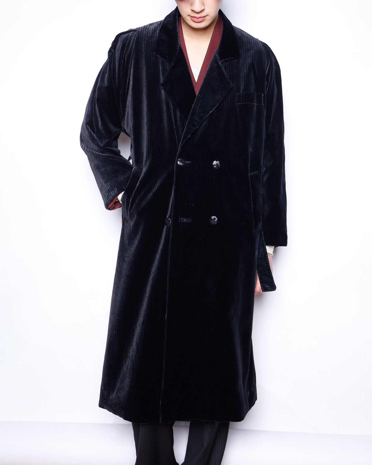vintage euro stripe velvet double breasted coat