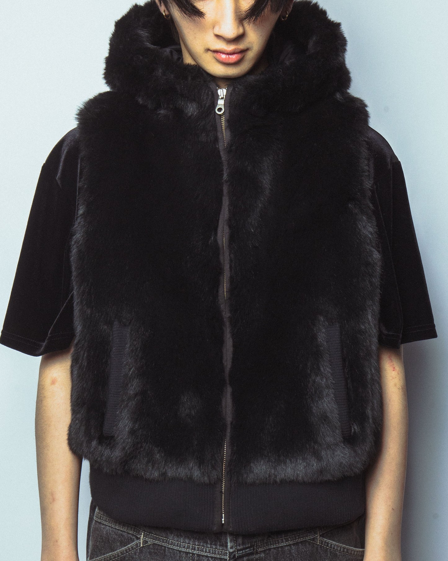 vintage faux fur hooded vest