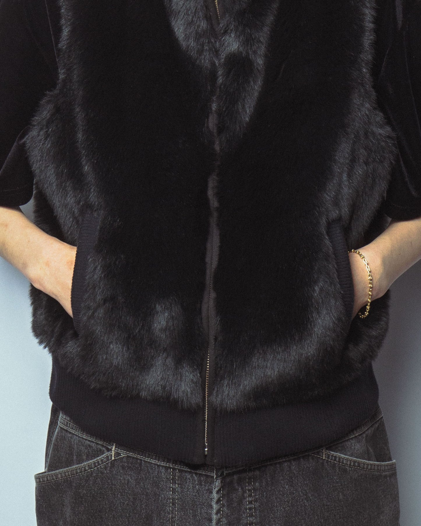 vintage faux fur hooded vest