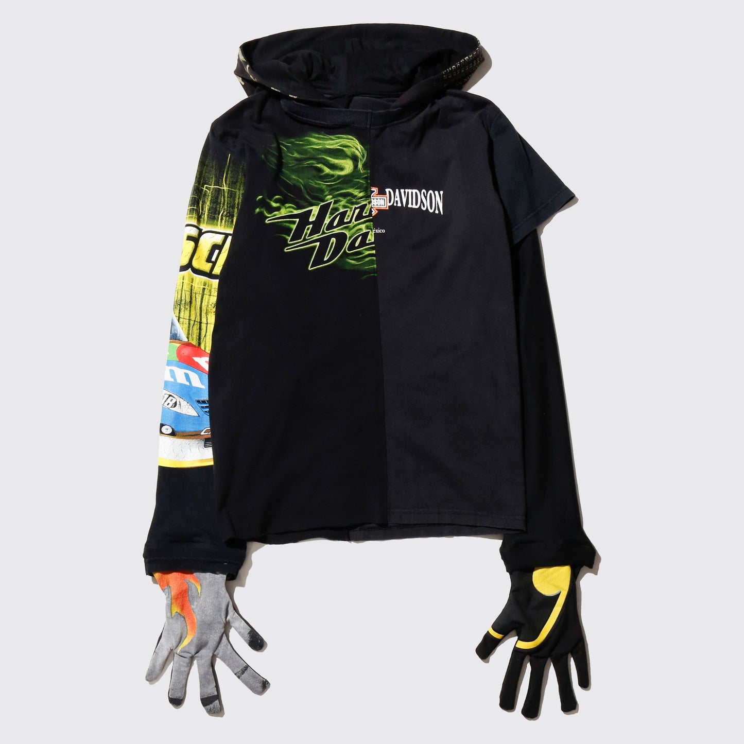 *one-off hybrid hooded cut sew, with detachable gloves