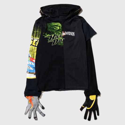 *one-off hybrid hooded cut sew, with detachable gloves
