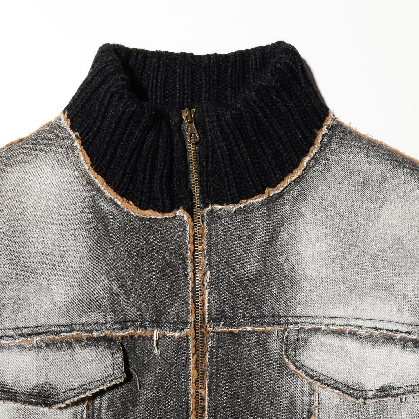 vintage boa denim combi knit jacket