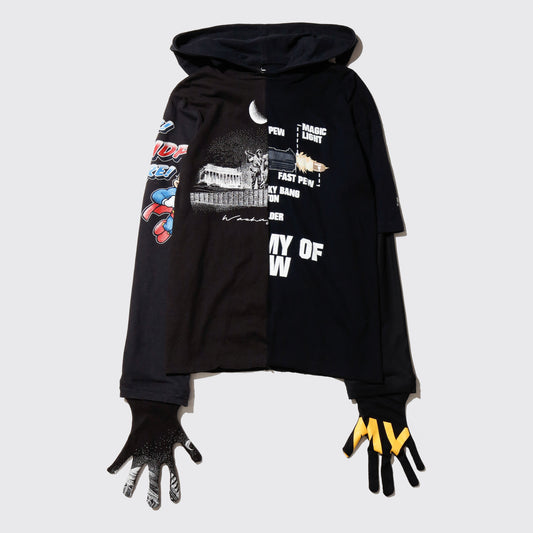 *one-off hybrid hooded cut sew, with detachable gloves