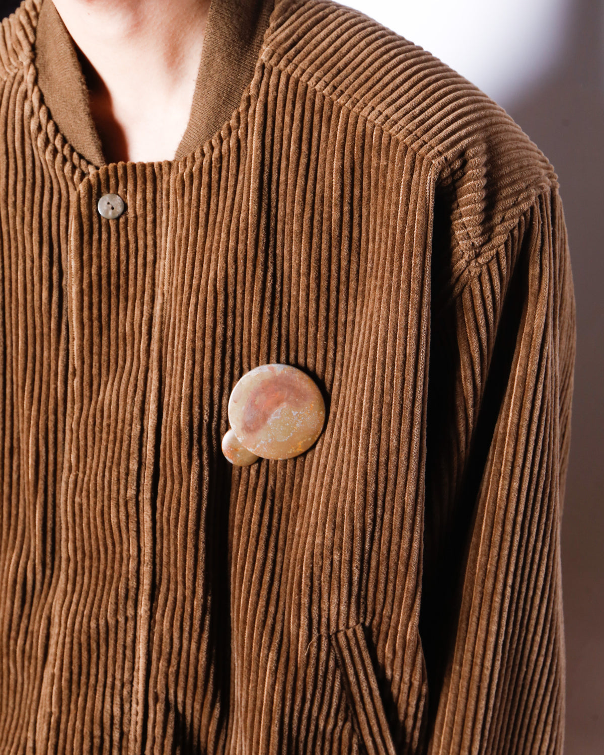 vintage corduroy bomber jacket, with copper badge