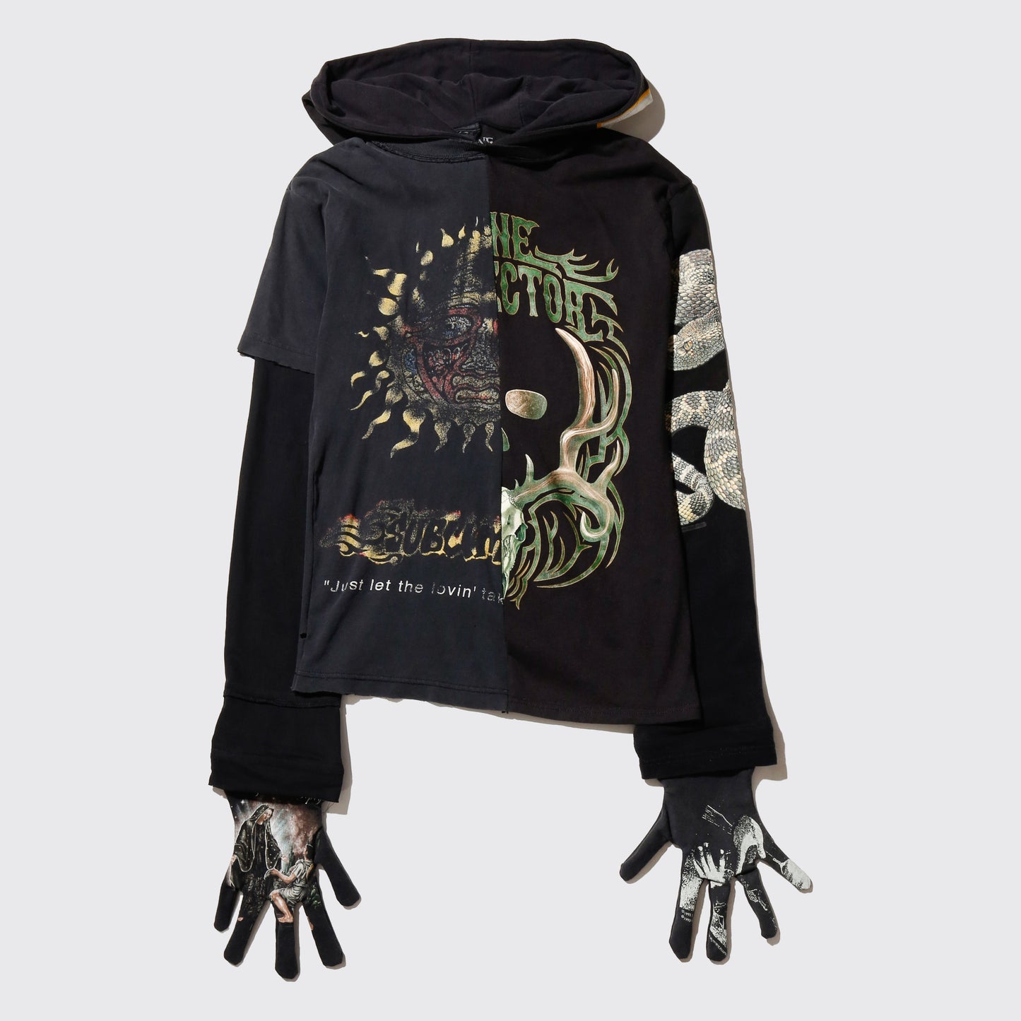 *one-off hybrid hooded cut sew, with detachable gloves