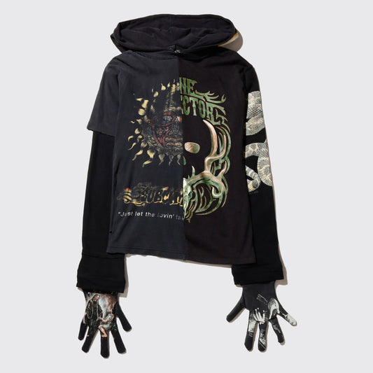 *one-off hybrid hooded cut sew, with detachable gloves