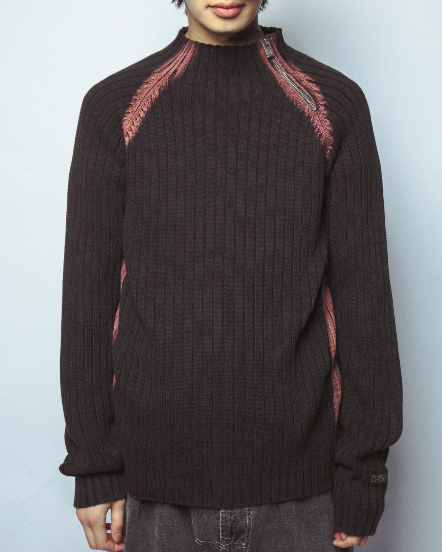 vintage faded slanting zip sweater