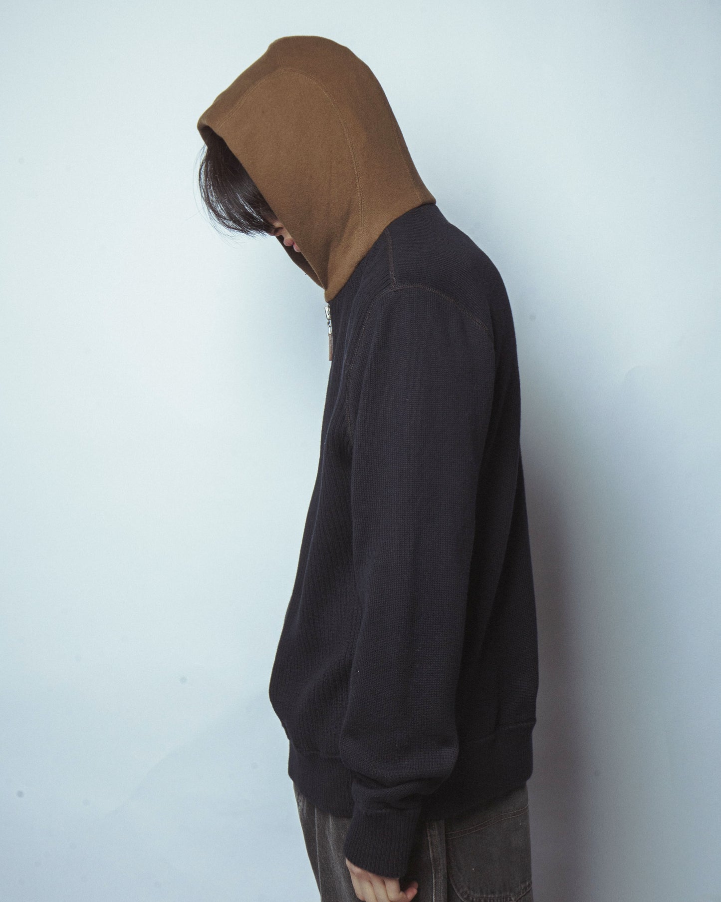 vintage attach rib knit hoodie