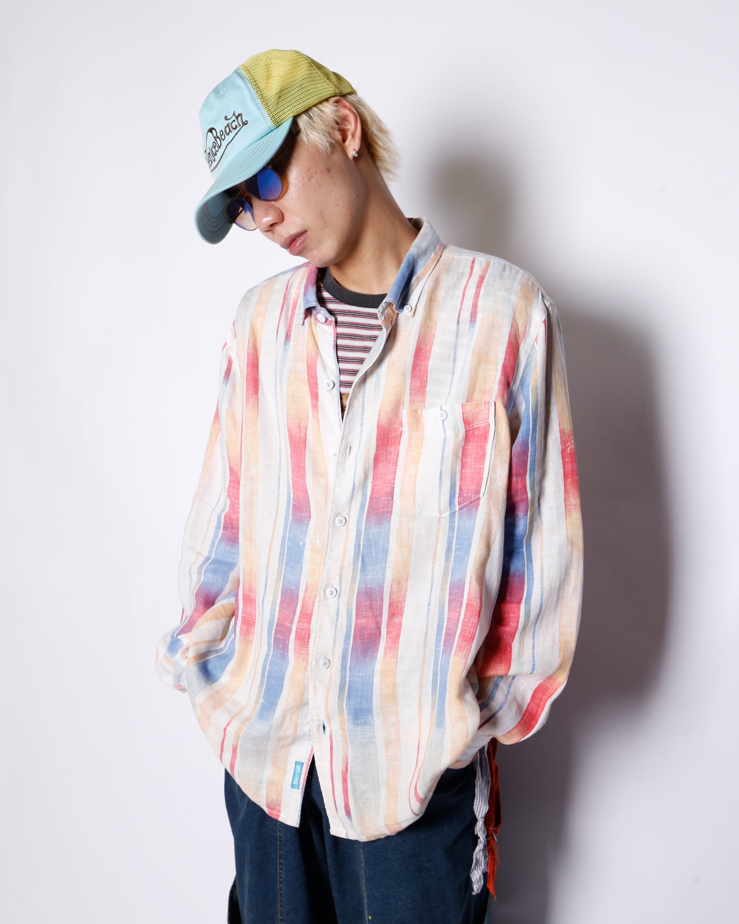 vintage tommy bahama watery stripe linen shirt