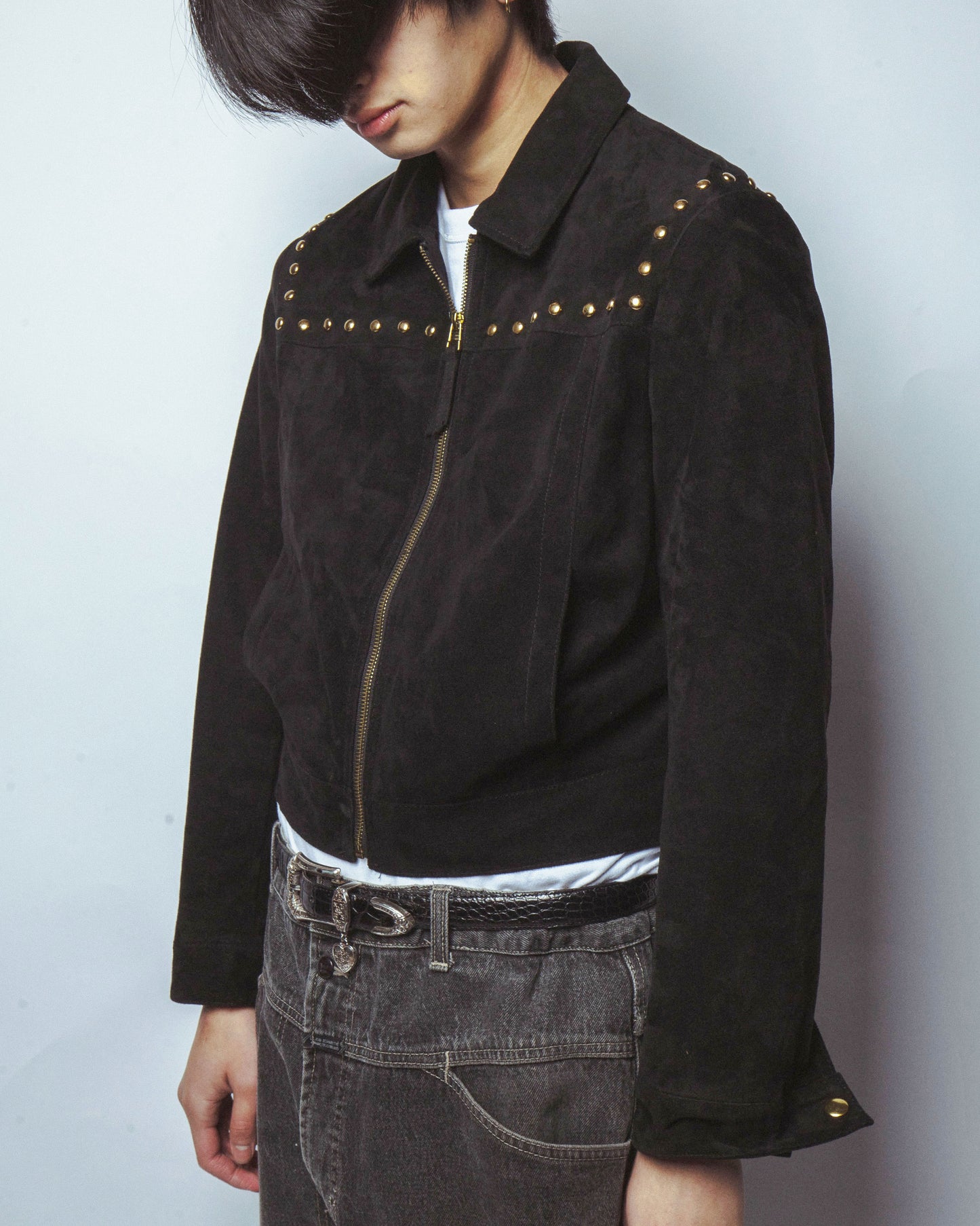 vintage studs faux suede jacket