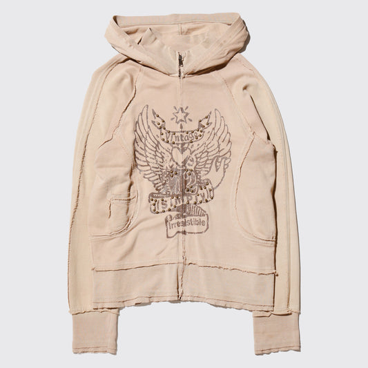 vintage studs feather zipped hoodie