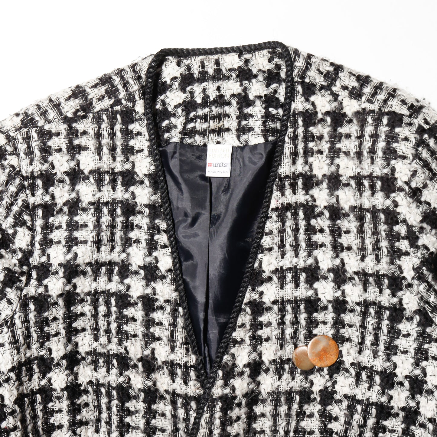 vintage check tweed jacket, with copper badge