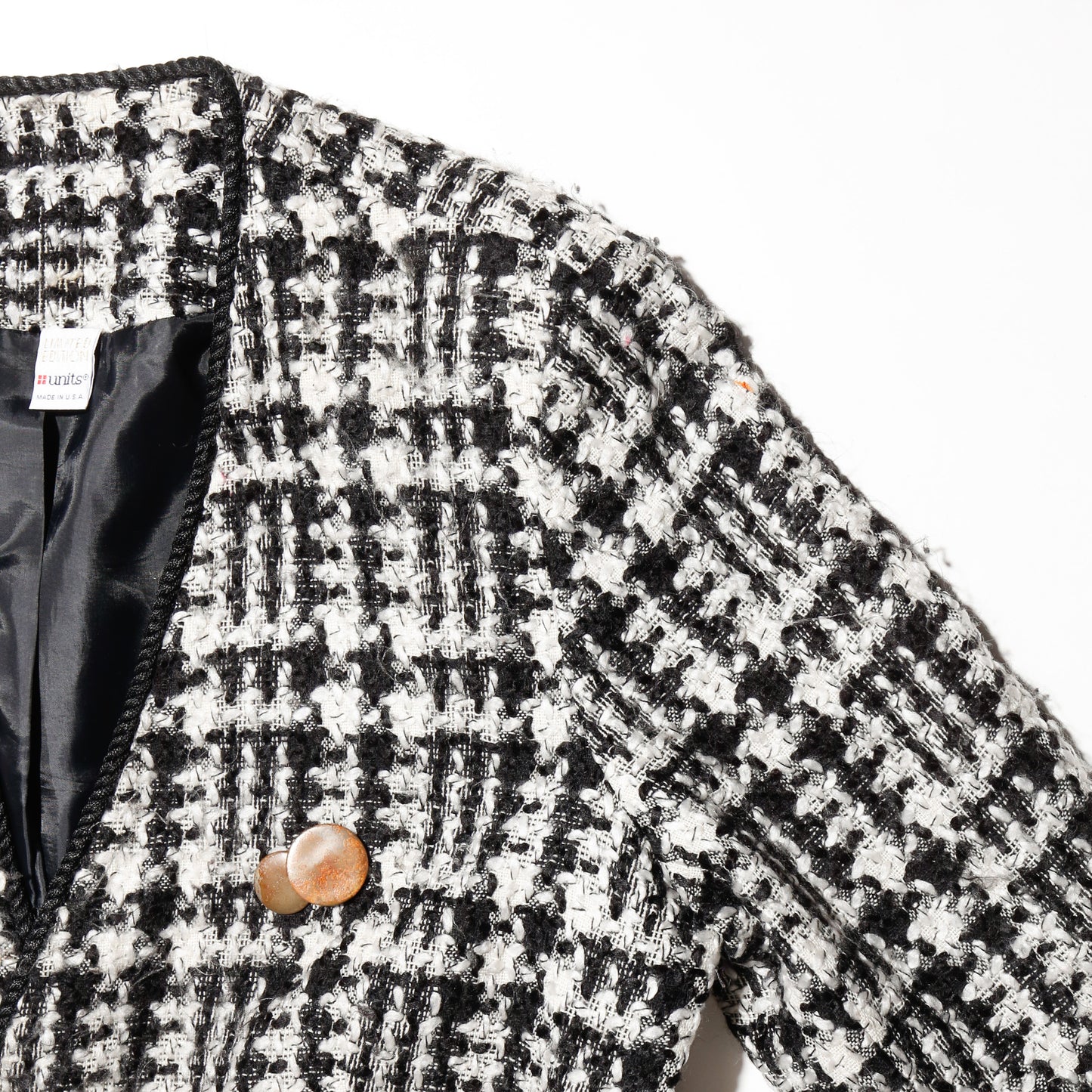 vintage check tweed jacket, with copper badge