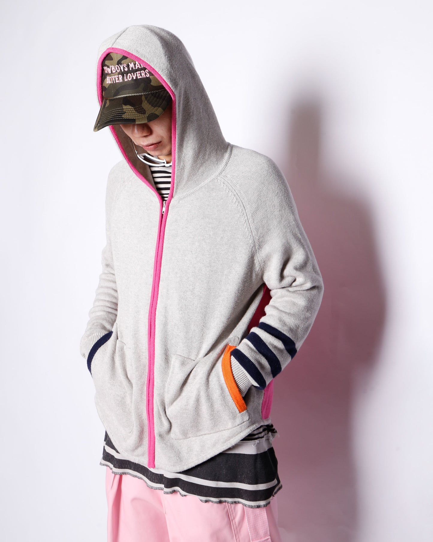 vintage switch knit hoodie