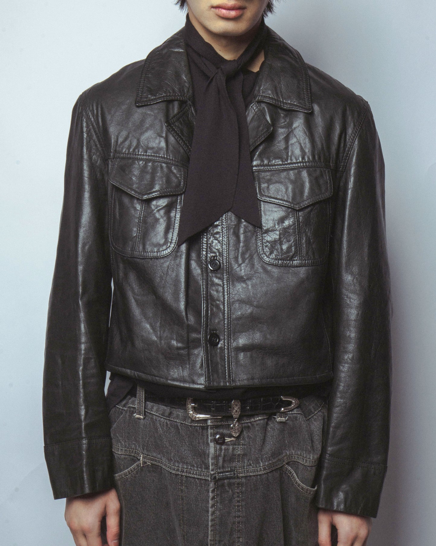 vintage cropped leather trucker jacket