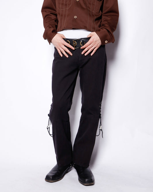 vintage harley-davidson lace up knee flare trousers