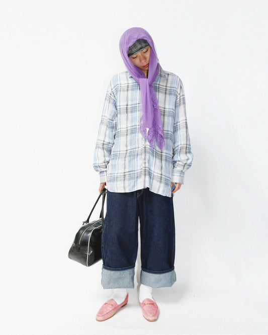 vintage loose check linen shirt