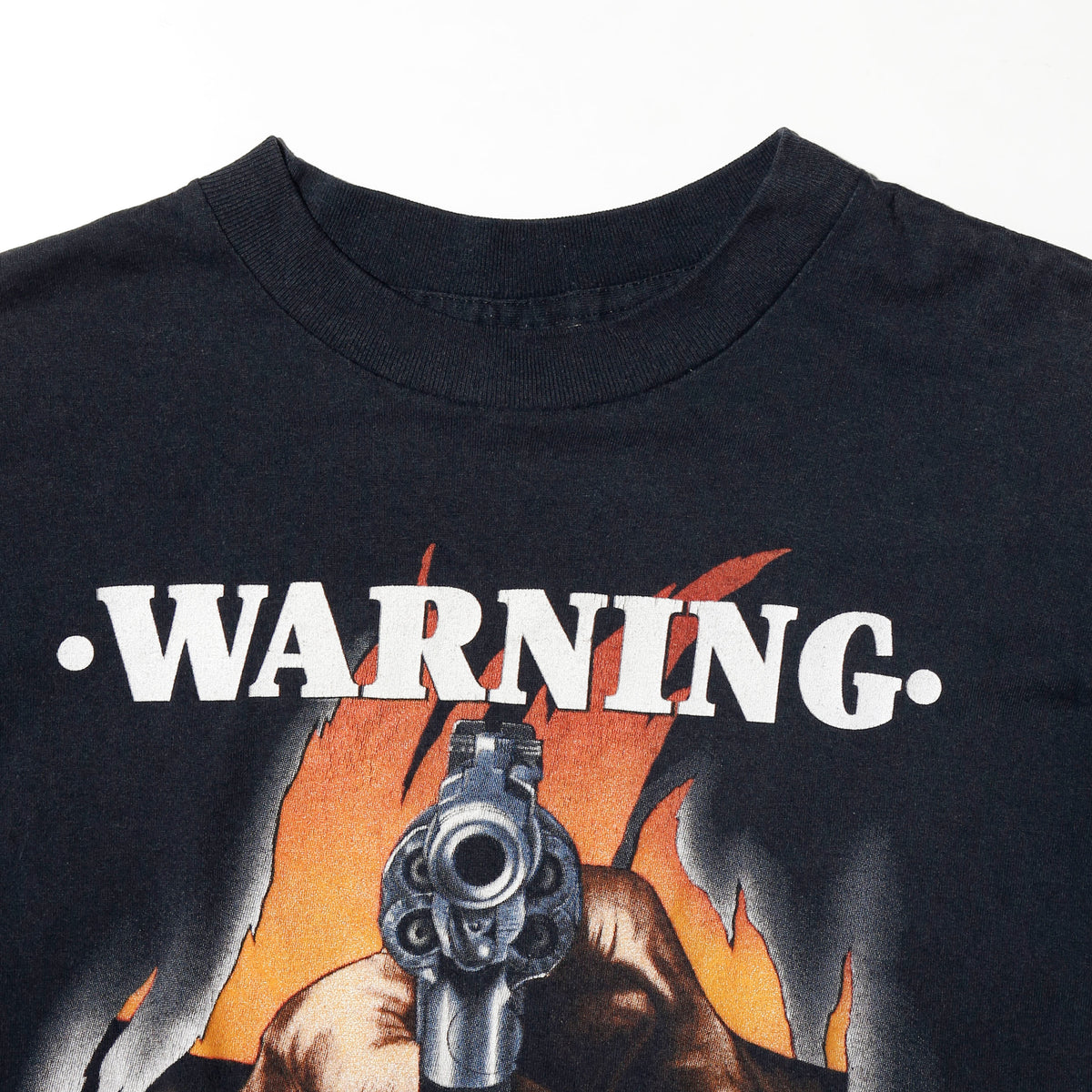 vintage 90's "warning" gunpoint t-shirt