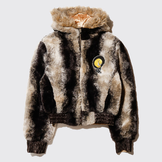 vintage tweety reversible faux fur jacket