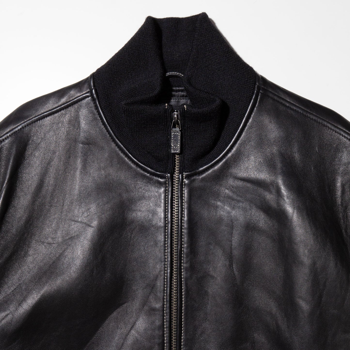 vintage knit combi leather jacket