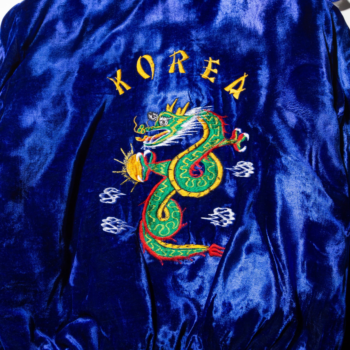 vintage 80's blue velvet korean bomber jacket with hoodie