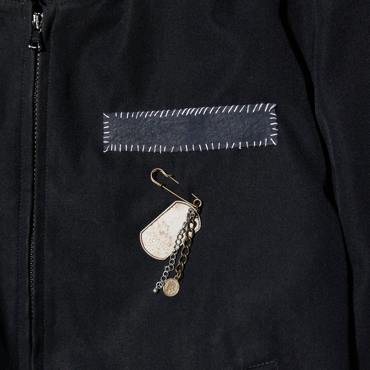 vintage officer jacket with dogtag pin