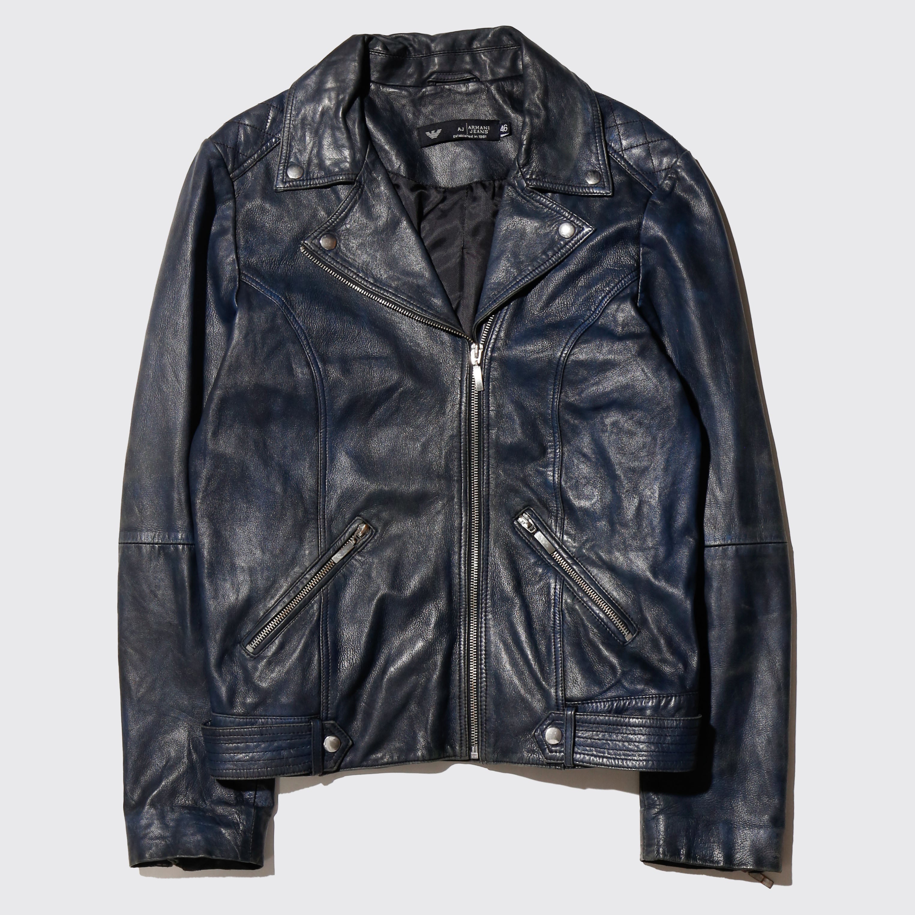 ジャケット・アウター 00s ARMANI Fading Black Leather Jacket Armani Jeans Leather Jacket (2000s) – VILIS VINTAGE