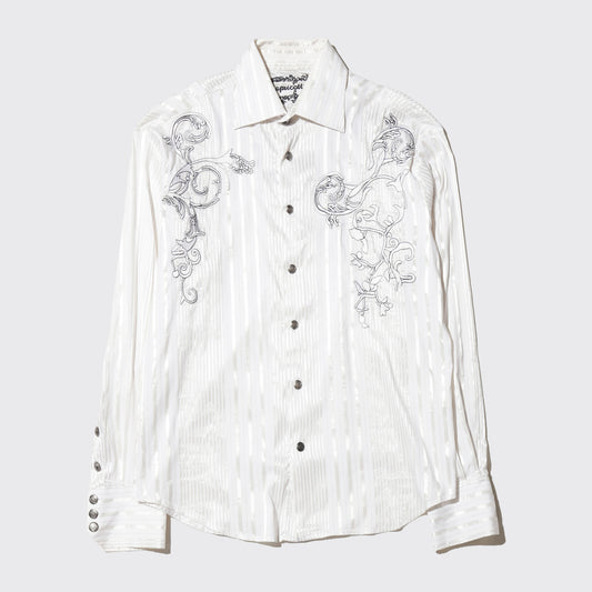 vintage botanical broderied satin stripe shirt