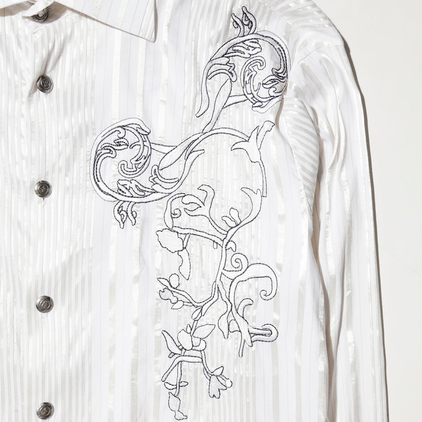 vintage botanical broderied satin stripe shirt