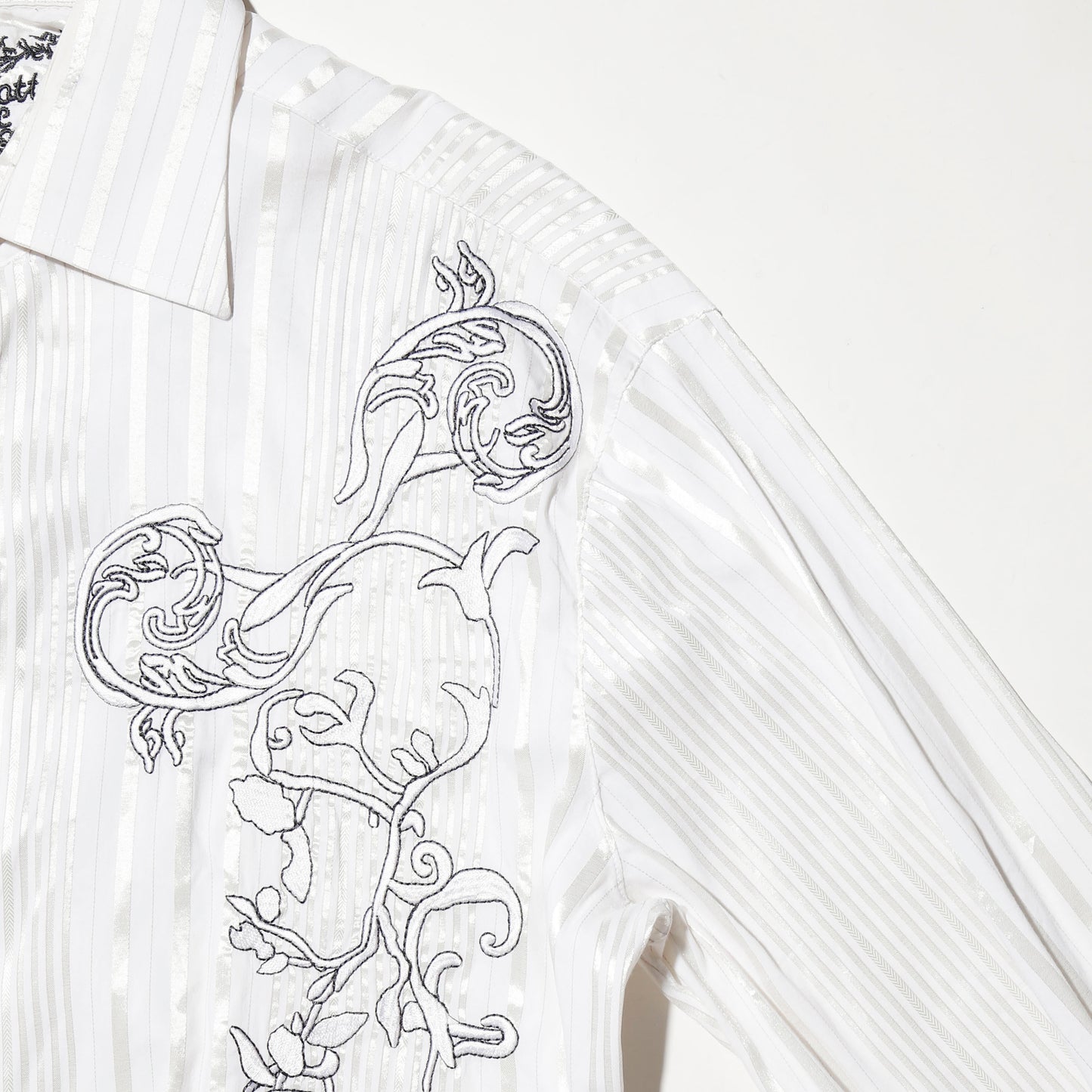 vintage botanical broderied satin stripe shirt