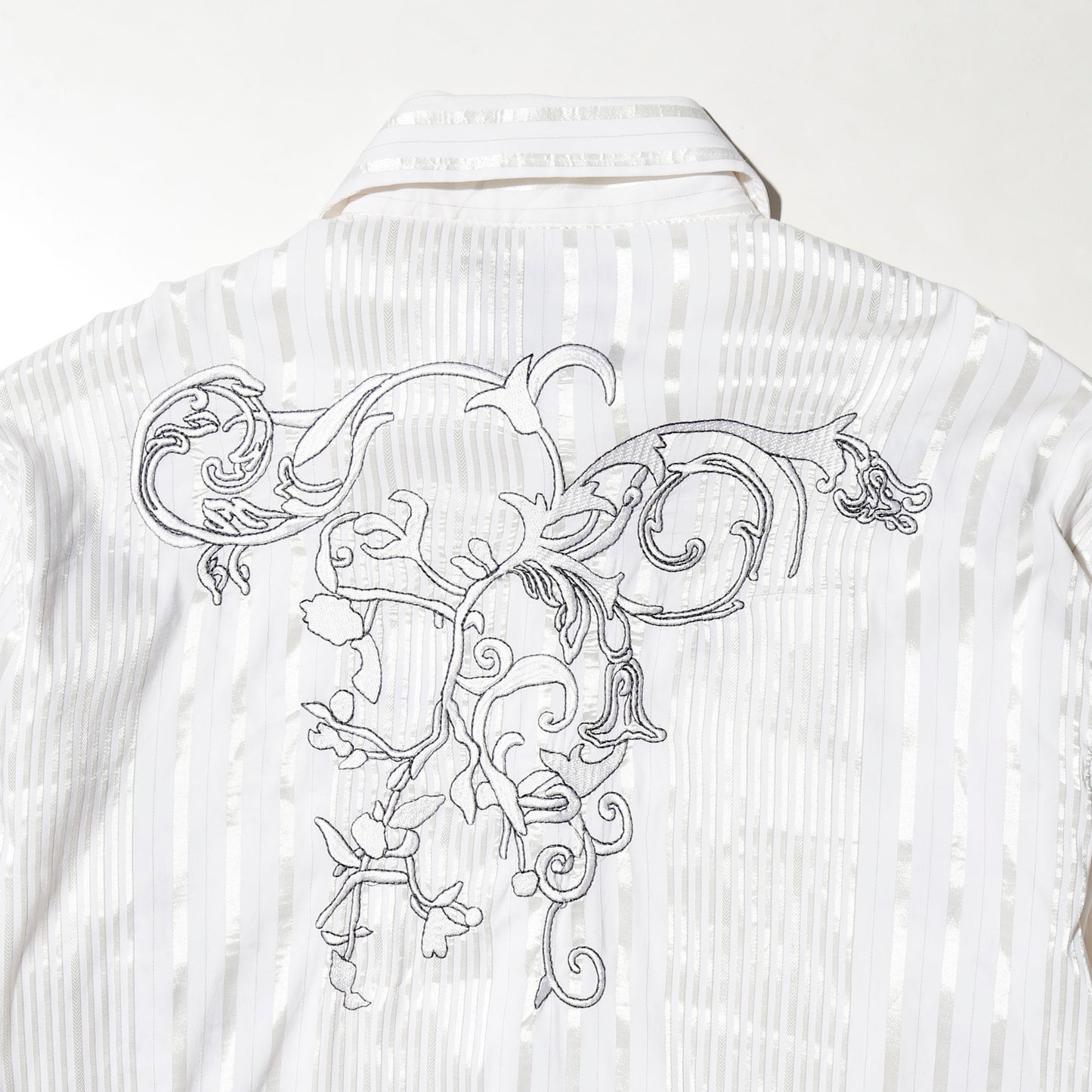 vintage botanical broderied satin stripe shirt