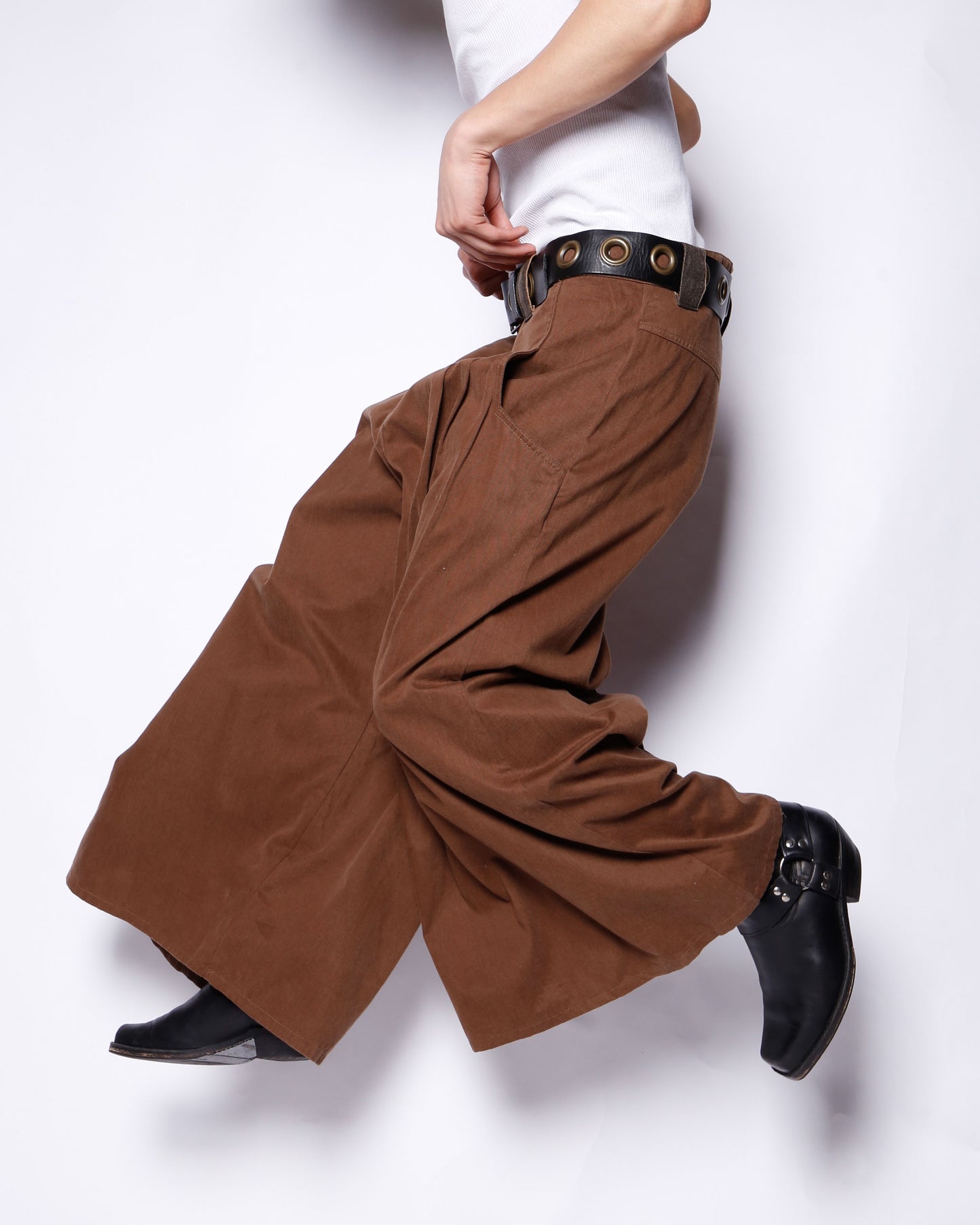 vintage tucked monk wide trousers