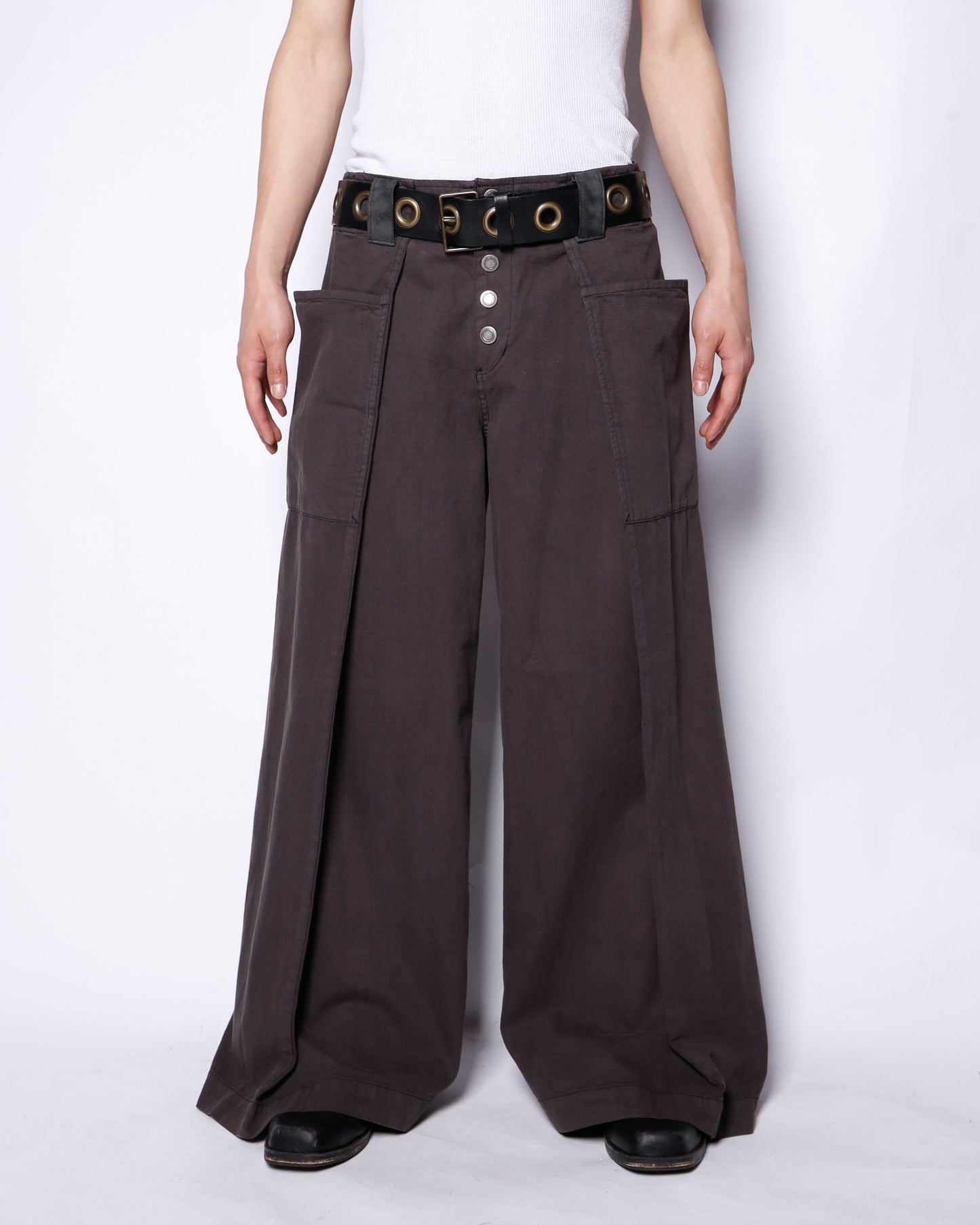 vintage overlap wide trousers