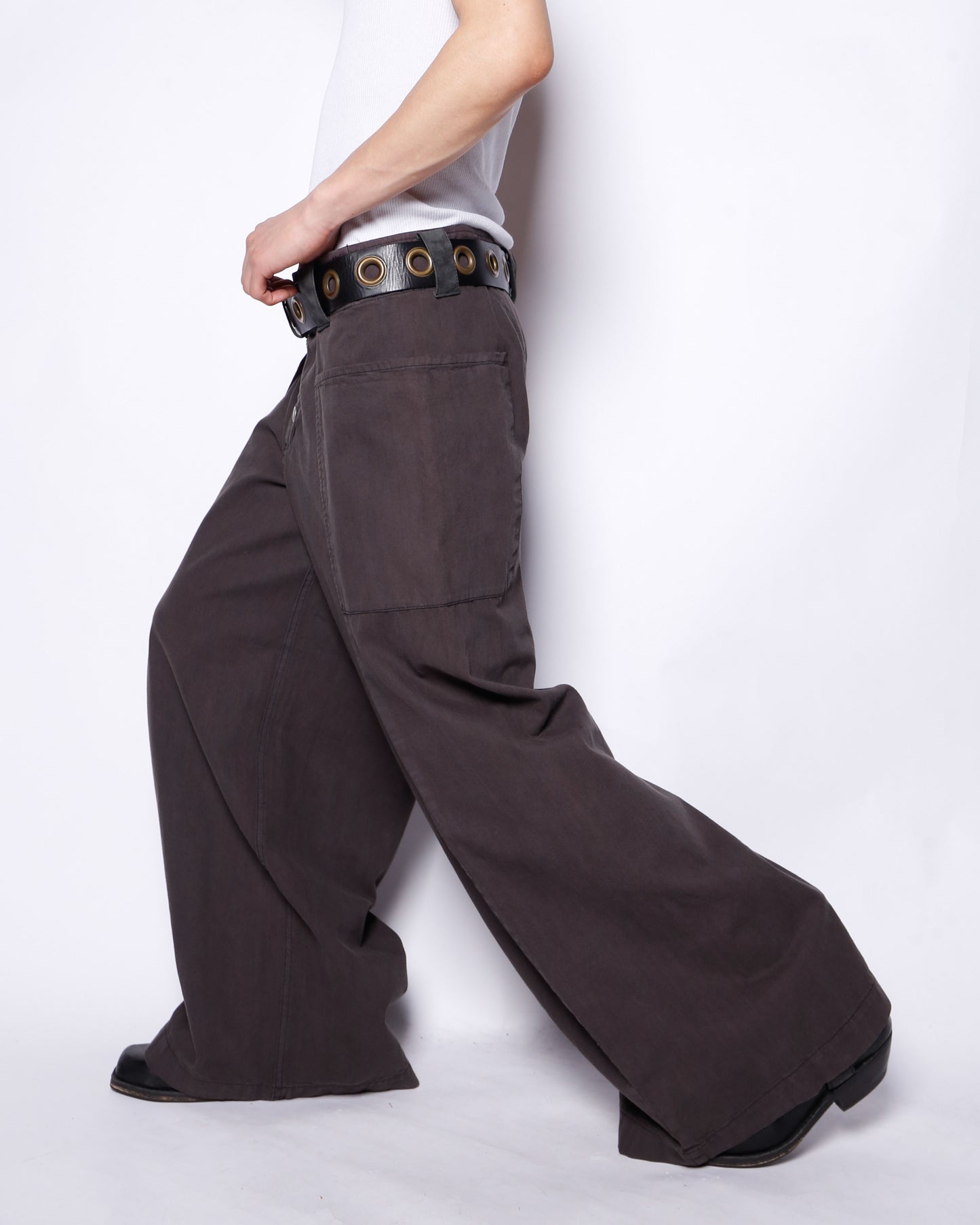 vintage overlap wide trousers