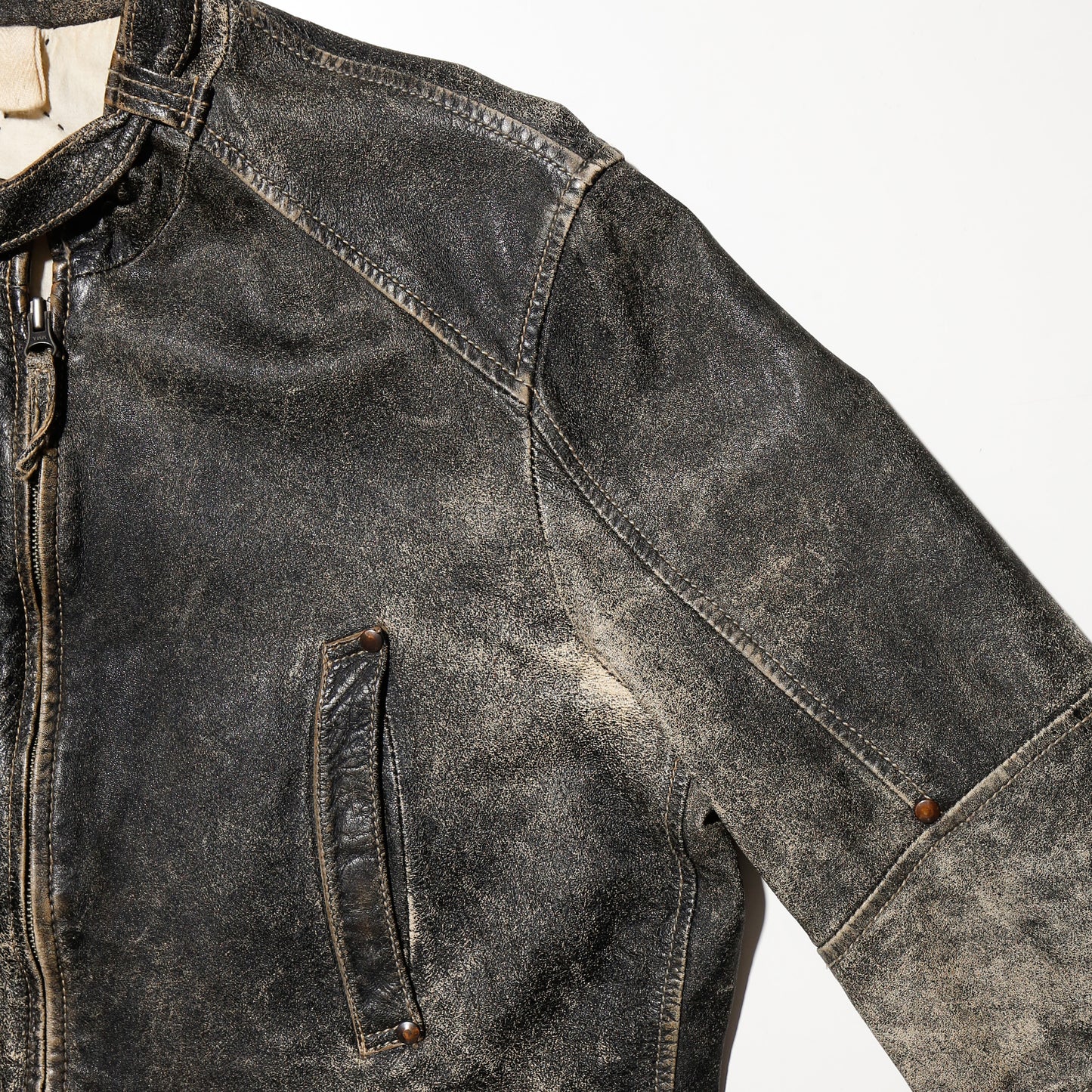 vintage euro motorcycle fadded leather jacket