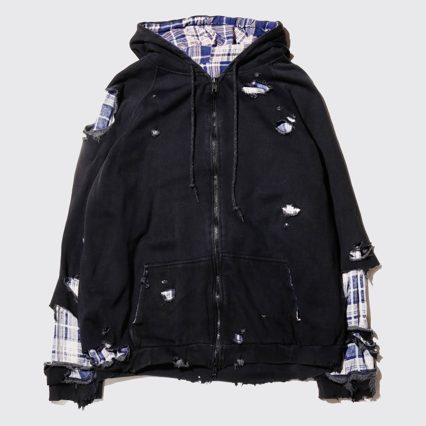 *one-off check lining broken hoodie