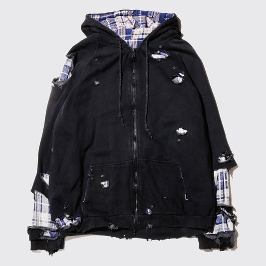 *one-off check lining broken hoodie