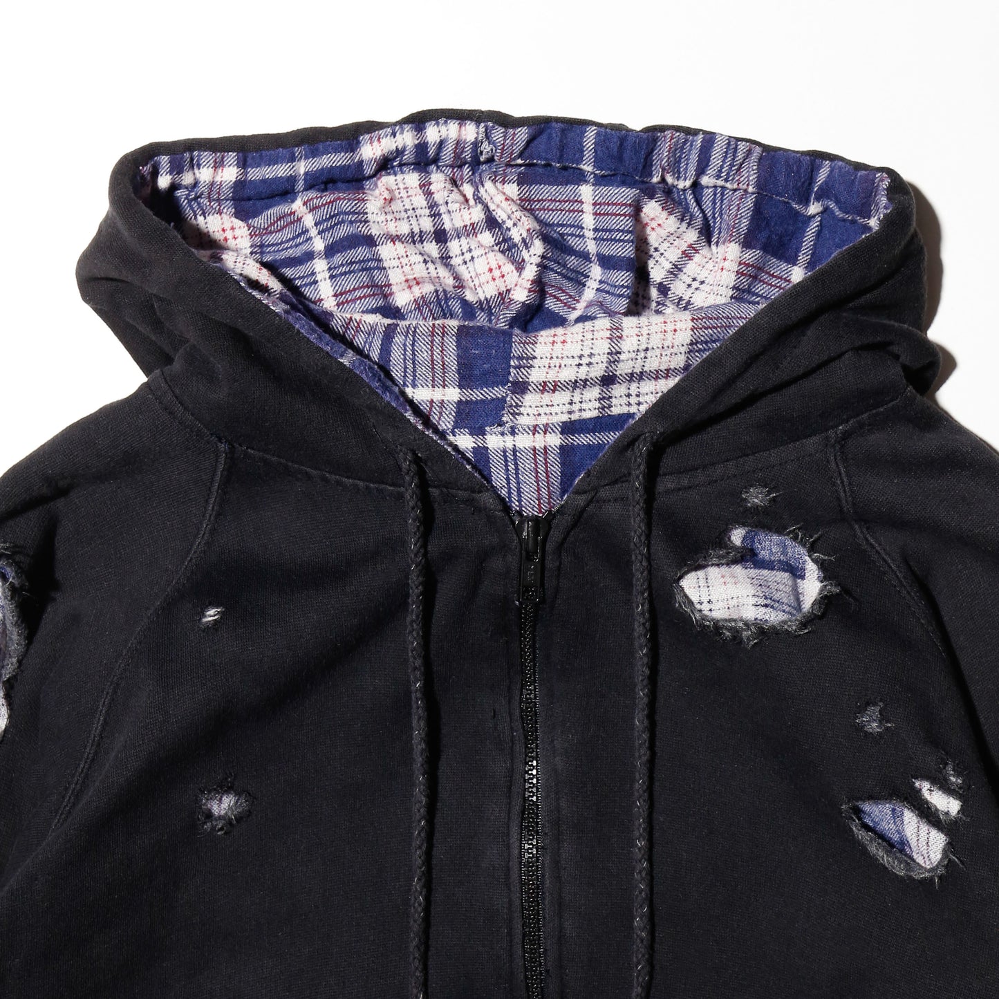 *one-off check lining broken hoodie