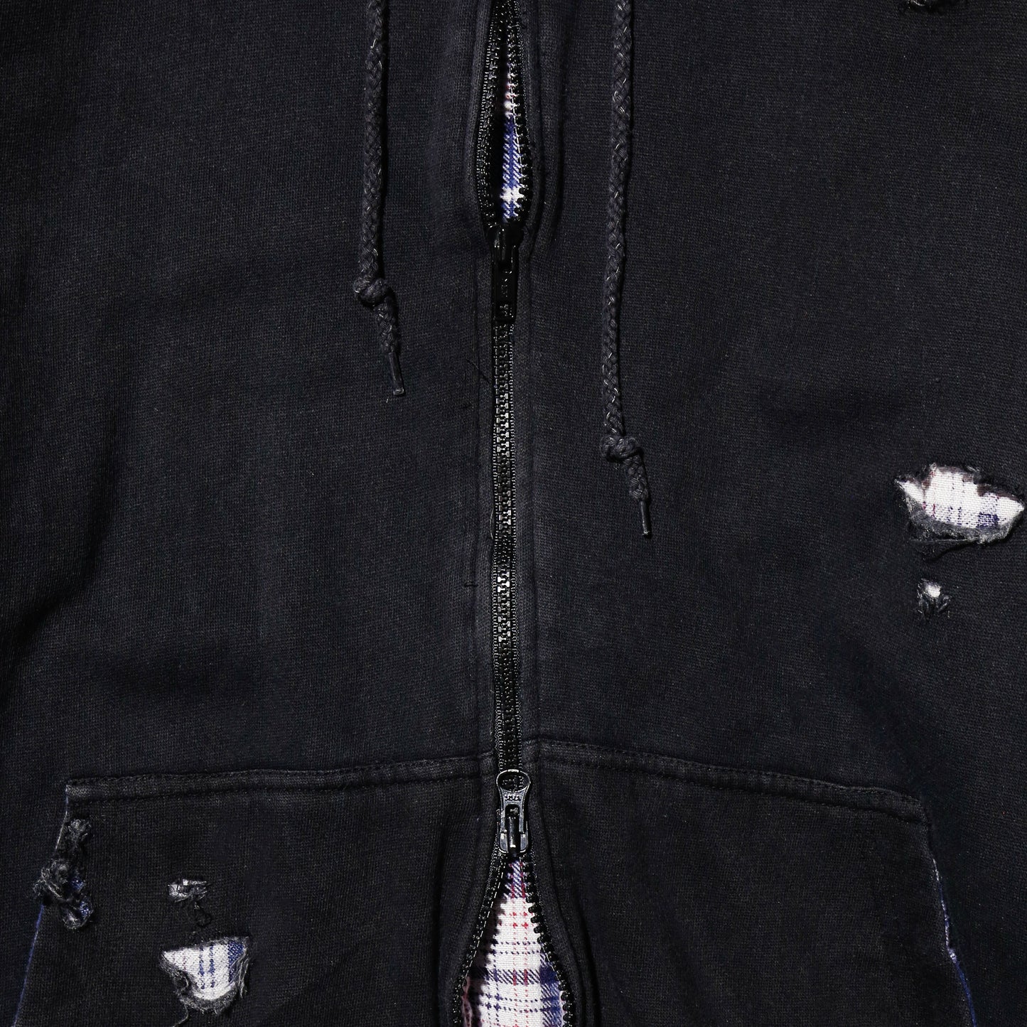 *one-off check lining broken hoodie