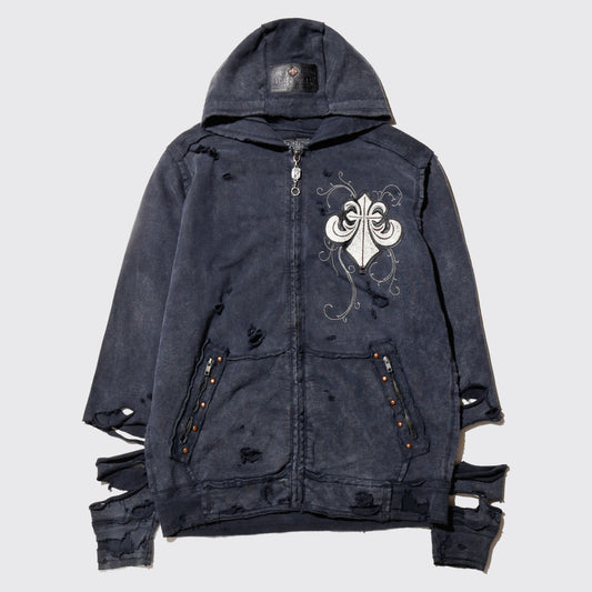 *one-off fleur de lis acid broken hoodie
