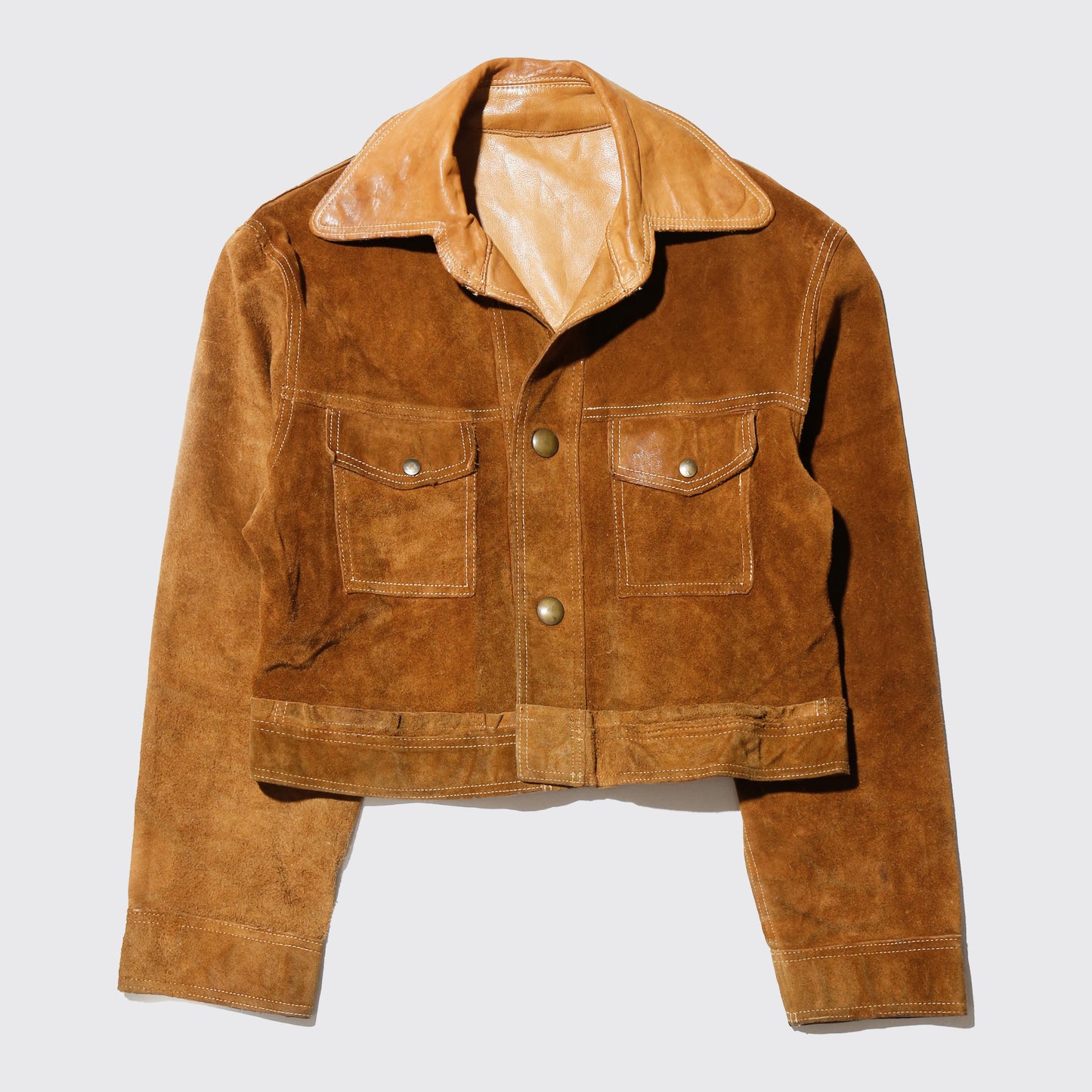 vintage 70's cropped caramel leather trucker jacket , *reversible