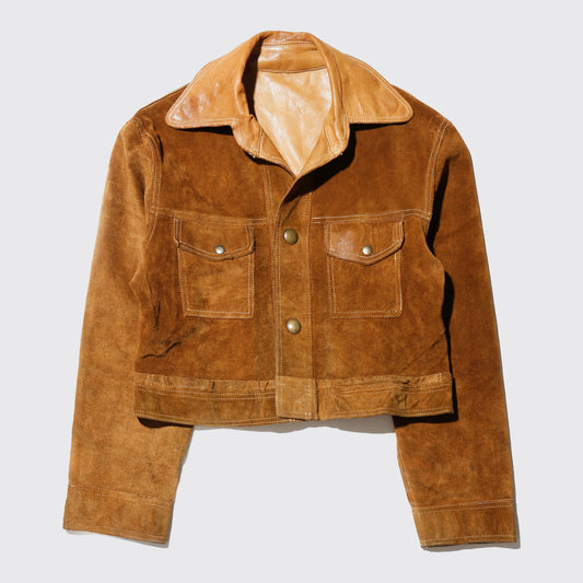 vintage 70's cropped caramel leather trucker jacket , *reversible